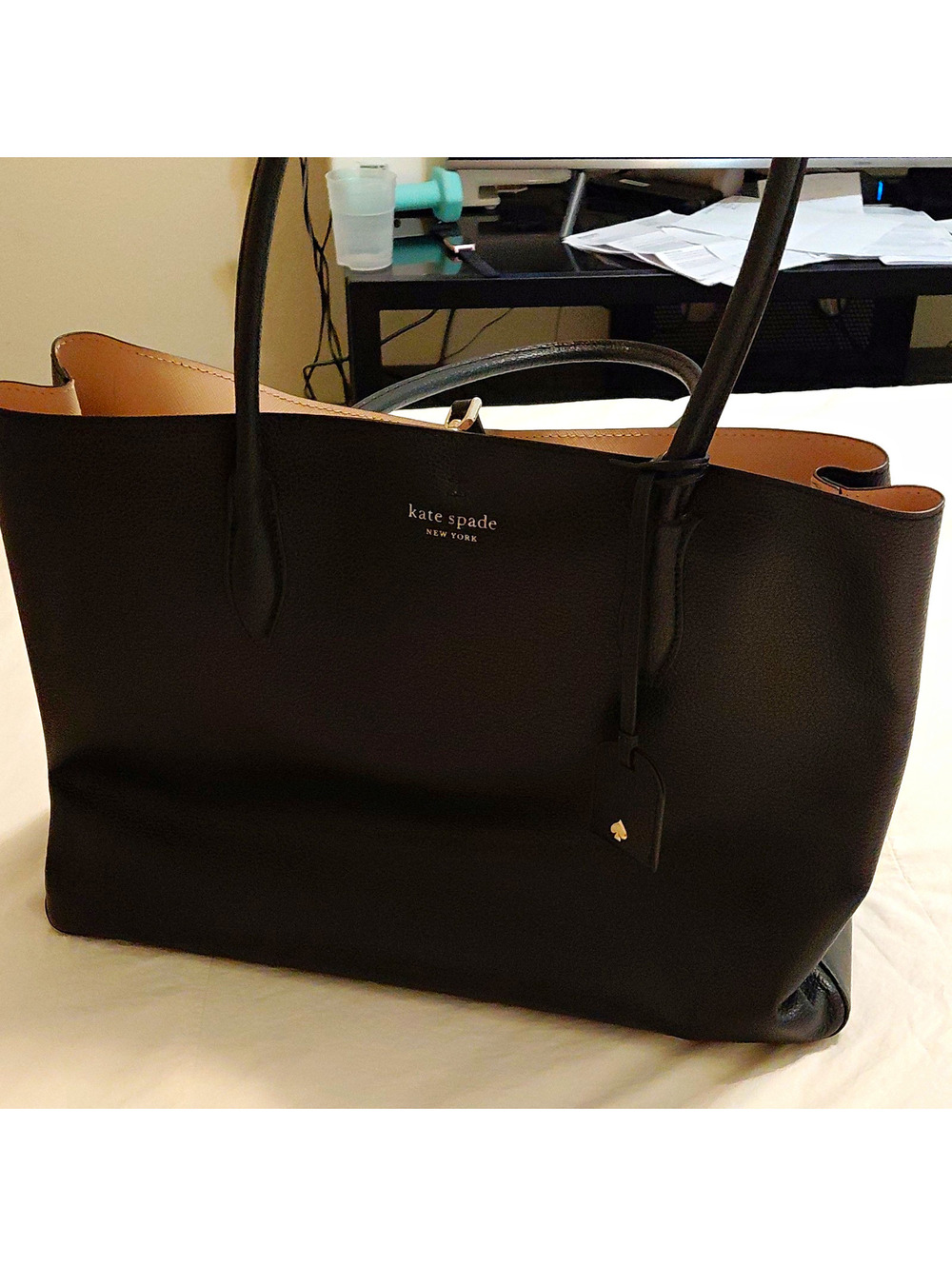 Kate Spade N.Y. Black Pebbled Tote Double Handles Gold Hardware likenew #1099